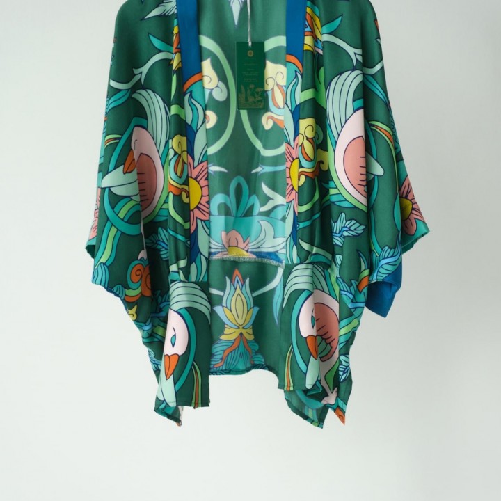 Green silk kimono with phoenix pattern